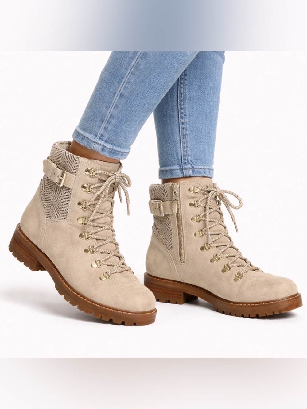 Women’s Beige Lace-Up Hiker Boots